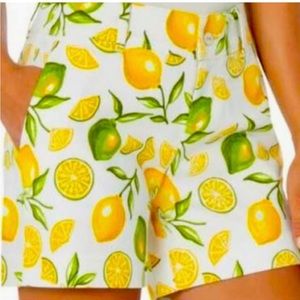 Isaac Mizrahi Womens Shorts 8 White Cotton Stretch Yellow Lemon/Lime Casual
